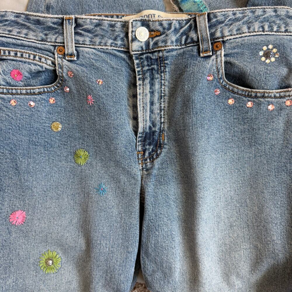 Gap, Light Blue, Patchwork, Fringed Hem, Boot Cut… - image 6